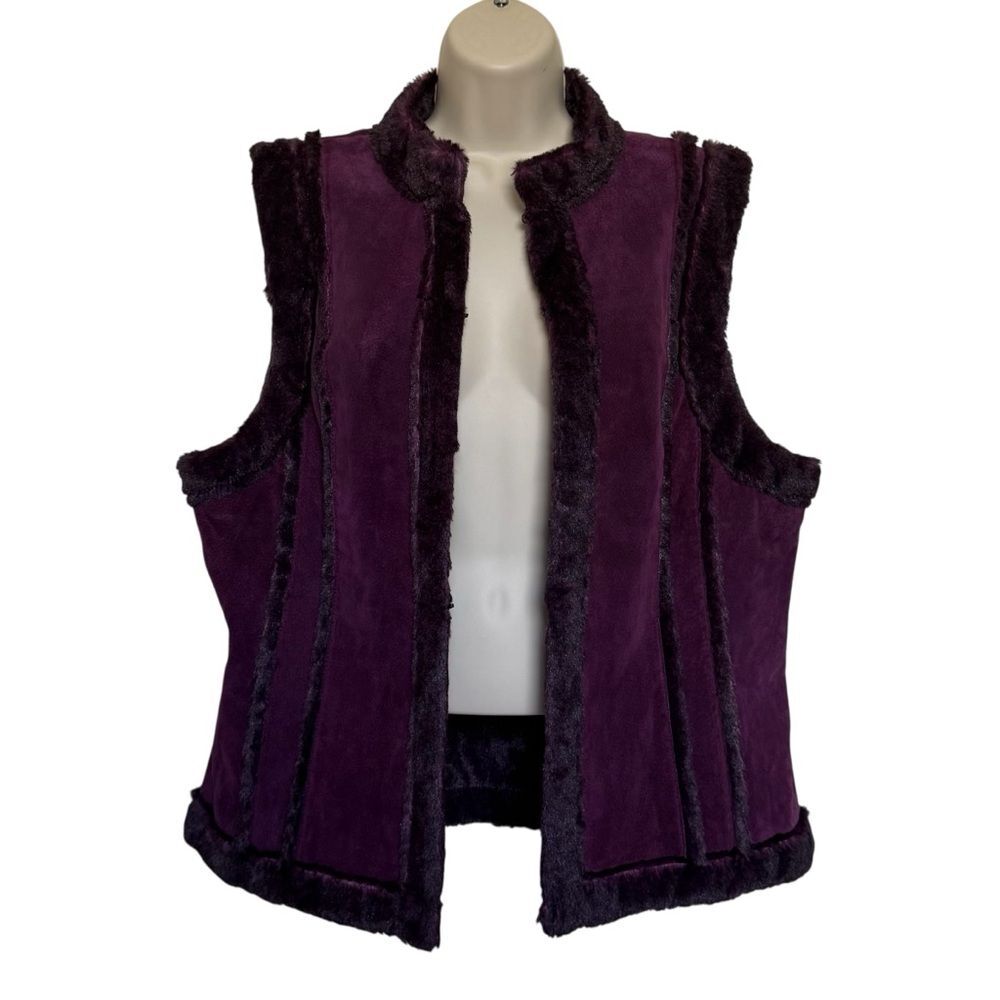 Vintage Back in the Saddle Suede Leather Faux Fur Vest Purple Cowgirl Rodeo Sz L